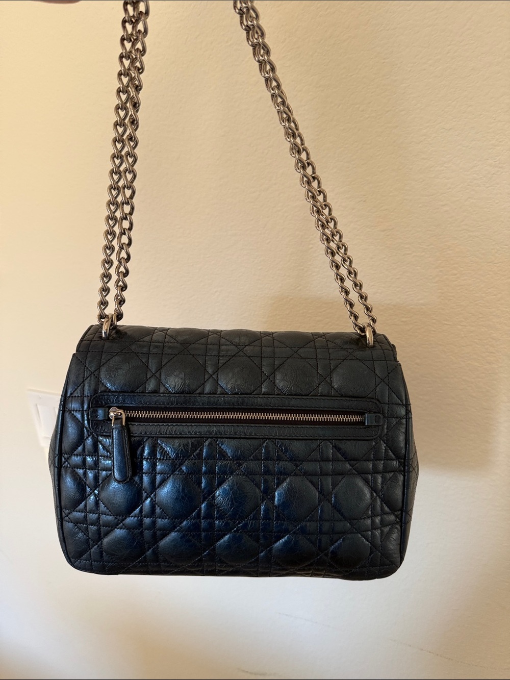 Dior Metallic Navy Quilted Crossbody with Silver Chain - Picture 2 of 6